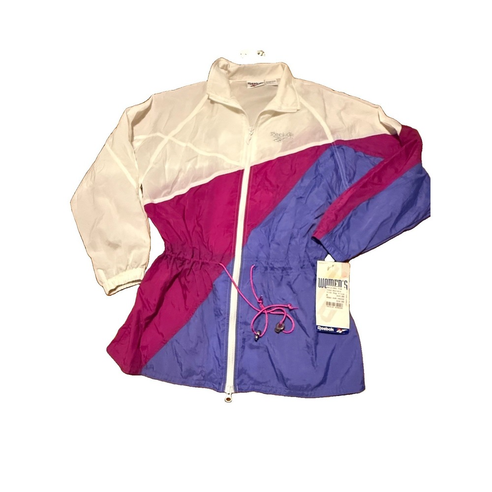 NWT Vintage Reebok Jacket Women's M Colorblock Windbreaker Rain Full Zip 90s